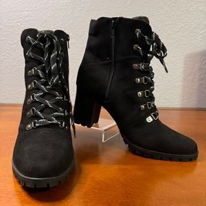 Kelly & Katie Yustin Black Lace Up / Side Zip Block Heel Bootie Women's 11M New